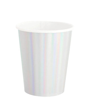 Iridescent Cup
﻿Set of 8 cups
Paper
3 1/2" tall
3" wide
8 oz 
Designed in San Francisco
Oh Happy Day