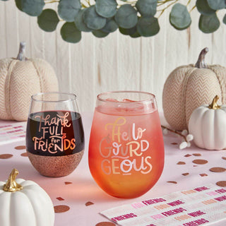 Jumbo Wine Glass -Celebrate Thanksgiving with this jumbo stemless wine glass!

Hello Gourdgeous
Holds a full bottle of wine
Size:4" x 5.7" h / 30oz
Creative Brands