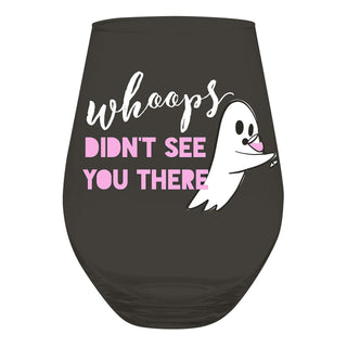 Jumbo Wine Glass - WhoopsGet your Halloween party started with this jumbo stemless wine glass!

Whoops Didn't See You There
Holds a full bottle of wine
Size:4" x 5.7" h / 30oz
Slant