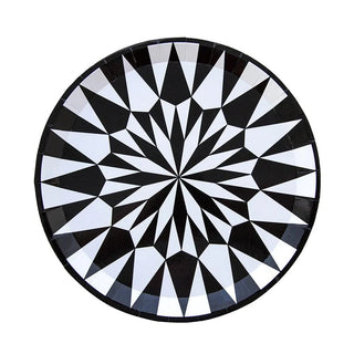 A geometric design on a Kaleidoscope Dinner Plate from the Jollity & Co patterned collection.