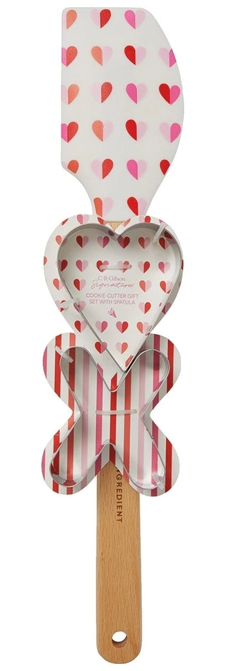 A heart shaped LOVE SPATULA COOKIE CUTTER SET by CR Gibson perfect for Valentines treats.