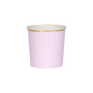 Lilac Tumbler CupsGuests will love their drinks served in these pretty lilac tumbler cups. Made from high-quality card with a shiny gold foil border and superb gloss finish, suitable Meri Meri