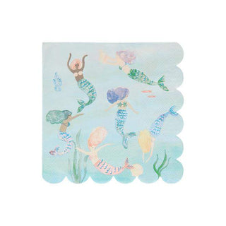 Mermaids Swimming NapkinsThese sensational napkins will look wonderful at a mermaid or under-the-sea party. They feature 6 swimming mermaids, and have a stylish scallop edge.

The scallop edMeri Meri