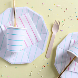 Frenchie Striped Mint Large PlatesOoh la la! Inspired by the iconic french breton stripe, these foil-pressed plates are anything but basic. Let them stand alone or mix and match with another pattern Daydream Society