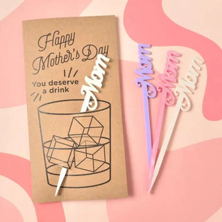 Mother's Day Stir Stick Card - Opaque Pink by Em and Me Studio