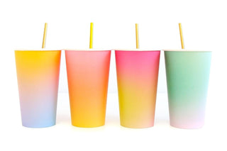 Four Ombre Paper Cups and Straws by Kailo Chic on a white background.