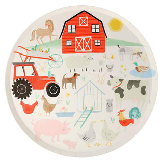 Farm Dinner PlatesThese colorful On the Farm dinner plates will look brilliant on the party table. Featuring beautiful illustrations of a busy farmyard scene, with the farmhouse, tracMeri Meri