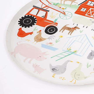 Farm Dinner PlatesThese colorful On the Farm dinner plates will look brilliant on the party table. Featuring beautiful illustrations of a busy farmyard scene, with the farmhouse, tracMeri Meri