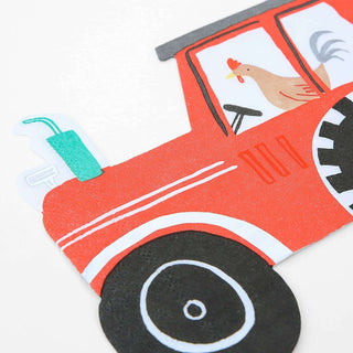 Farm Tractor NapkinsChug chug, these charming colorful On the Farm Tractor large napkins are just perfect for a farmyard-themed party! Featuring a large red tractor with a cheeky roosteMeri Meri