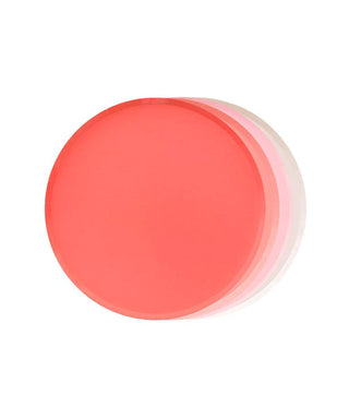 A vibrant pink circular shape with a subtle shadow, giving the illusion of a three-dimensional object, possibly a Pretty in Pink Plates - 7 inch or icon, isolated on a white background.