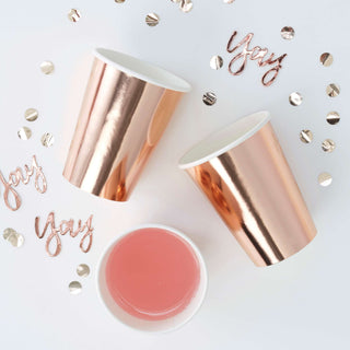 Paper Rose Gold CupsUse our gorgeous pastel shiny rose gold cups at your next party - the perfect way to serve stylish drinks to your friends and family!
 
This pack includes rose gold Ginger Ray
