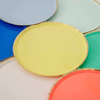 Party Palette Side PlatesBrighten up the party with these colorful plates. Made from high-quality paper with a stylish gold foil border.

Printed both sides
Neon print &amp; gold foil detailMeri Meri