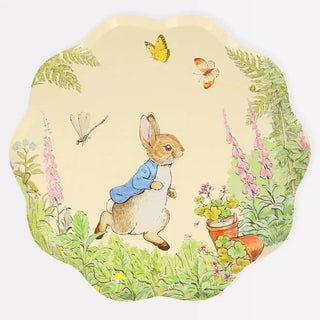 An illustrated plate featuring Peter Rabbit In The Garden Dinner Plates by Meri Meri.