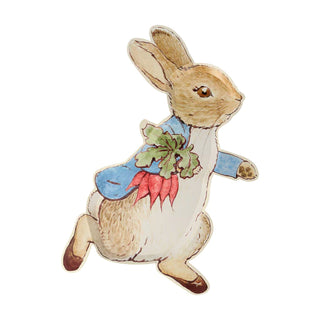 Adorable Peter Rabbit™ Plates holding a bouquet of flowers, perfect for an Easter party. Made with high quality paper.