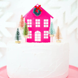 Pink Holiday House Cake Topper