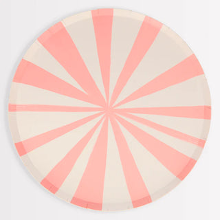 A high-quality Meri Meri pink stripe dinner plate on a white background.