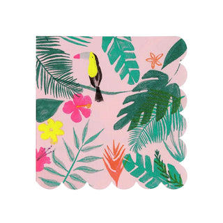 Pink Tropical Cocktail NapkinsCreate a fun and bright " Tropical Paradise " with these leaf, flower and toucan printed napkins. They will brighten up your party and are perfect for summer soireesMeri Meri