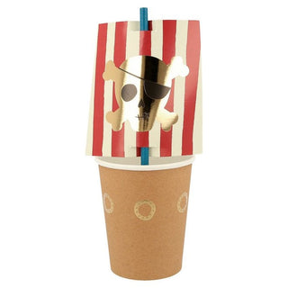 Pirate Cup & Straws SetServe the perfect pirate drinks in these special cup and straws set. The Kraft cups have gold foil porthole details, and the blue eco-friendly paper straws have striMeri Meri