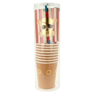 Pirate Cup & Straws SetServe the perfect pirate drinks in these special cup and straws set. The Kraft cups have gold foil porthole details, and the blue eco-friendly paper straws have striMeri Meri