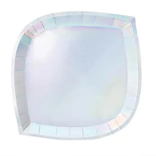 A white Posh Stellar plate with a holographic pattern, perfect for tableware by Jollity & Co.