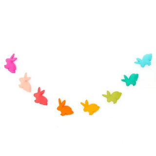 This Rainbow Bunny Felt Garland features a long, adjustable felt garland adorned with adorable bunnies by Kailo Chic.