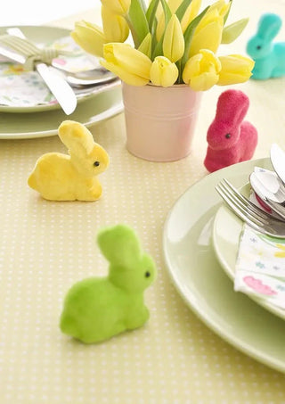 Rainbow Mini Easter BunniesDecorate your Easter table with this family of five Easter bunnies. Each flocked bunny comes in a different rainbow color, ideal for adding a pop of color to an EastTalking Tables