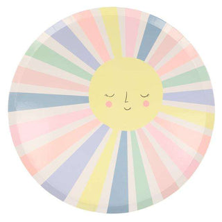 Rainbow Sun Dinner PlatesThese gorgeous plates will make any party look so cheerful. They feature a smiling sun with lots of colorful rays. They are perfect for any celebration, including baMeri Meri