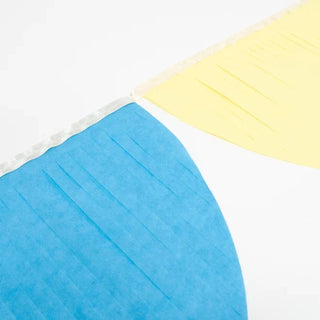 Rainbow Tissue Paper Scallop GarlandsAdd a touch of style to any celebration with these cheerful garlands. They are crafted from tissue paper sewn onto satin ribbon.

These garlands feature blue, yellowMeri Meri