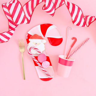 Red and Pink Candy Cane Dessert Plate