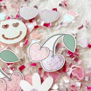 Handmade Festive Fetti Retro Love Confetti stickers perfect for a Retro Love vibe on Valentine's day.
