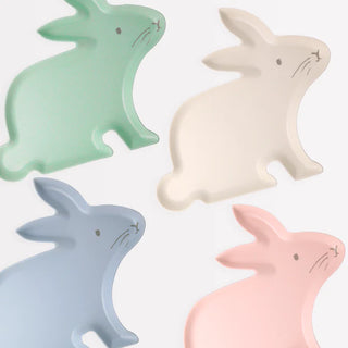 A set of four Reusable Bamboo Bunny Plates in different colors from Meri Meri.