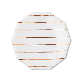 Frenchie Striped Rose Gold Small PlatesOoh la la! Inspired by the iconic french breton stripe, these foil-pressed plates are anything but basic. Let them stand alone or mix and match with another pattern Daydream Society