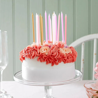 Rose Pink & Gold Birthday CandlesThese pretty pink candles make for the perfect cake decoration for a girl's birthday, Mother's Day, Valentine's Day or any special celebration. Use on their own or pTalking Tables
