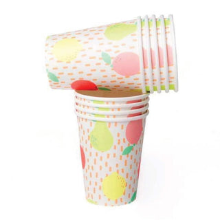 SORBET FRUITS CUPSCool down from the summer heat with these Sorbet Fruits Paper Cups! Each paper cup is decorated with colorful illustrated fruits of lemons, pears, and oranges on a sWe Love Sundays