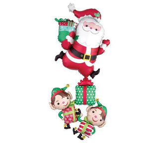 63"PKG STACKED SANTA ELF MULTI-BALLOONPackaged Foil Balloon
63" packaged giant multi-balloon with Christmas characters and Christmas packages.This balloon has 2 inflation points.63" H x 29" W.Burton & Burton