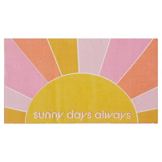 A 3-Ply quality napkin with the phrase 'sunny days always' printed on it.
Product: SUNNY DAYS AHEAD GUEST NAPKINS
Brand: Kailo Chic