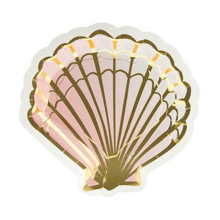Clam Shaped Paper PlatesShow off your style with these clam shaped plates.
Features:

White plate with pink fade and gold details
Durable and disposable
8 count
Slant