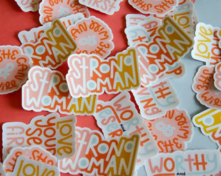 Waterproof She Can and She Will Female Empowerment stickers perfect for notebooks by Twentysome Design.