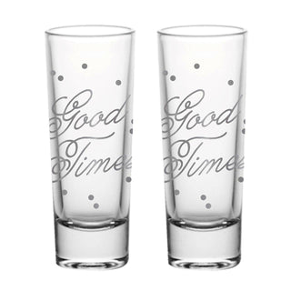 Shot Glass Set - Good timesCelebrate special occasions with a shot - or multiple! These decorative shot glass set features:

2 traditional shot glasses
Transleucet shot glass set with "Good TiCreative Brands