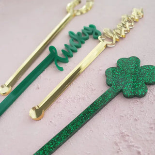 FioriBelle's St. Patrick's Day Shamrock Party Favors Drink Stirrers Set featuring festive drink stirrers. Celebrate St. Pat's in style!