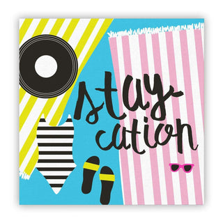 Staycation NapkinsCelebrate in style with these cute and decorative beverage napkins!

Light blue napkin with beach towel and swimsuit graphic and "staycation" in black lettering
DuraCreative Brands