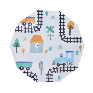 Steam Train Small PlatesSteam Train coming through! All aboard! Featuring blue, green and orange colors, these train plates will make your train party the most stylish. 
Package contains 8 Pooka Party