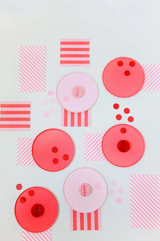 Striped Dinner Napkins BlushLiven up any party with these Striped Dinner Napkins in Blush and Cherry! These napkins have an exciting dynamic of colors, and they'll add a pop of personality to yOh Happy Day