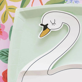 Swan Dinner PlatesIsn't she lovely?  We love our swan plate! She is perfect for a small meal or even desserts. 

Die-Cut Paper Dinner Plates
Pack of 8
Approx: 10 x 10.5"
Gold foil detJollity & Co