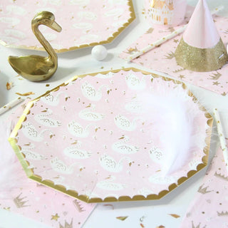 Sweet Princess Large PlatesPretty in pink! Featuring blush pink and white paired with gold foil-pressed elements, these plates are royally rad. We adore them for a swan princess party!

IllustJollity & Co