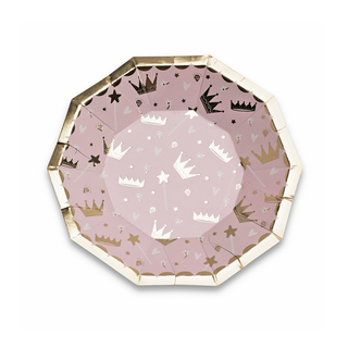 Sweet Princess Small PlatesPretty in pink! Featuring blush pink and white paired with gold foil-pressed elements, these plates are royally rad! 

Illustrated by Hello!Lucky
Paper Dessert PlateDaydream Society
