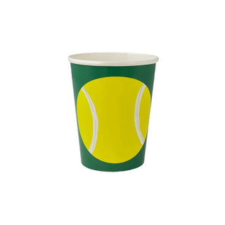 Celebrate with a set of sustainable FSC Tennis Cups adorned with a tennis ball design by Meri Meri.