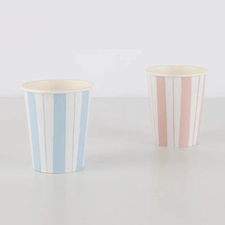 A summery feel Meri Meri Pastel Stripe Cup on a white surface.