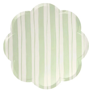 A set of Meri Meri Pastel Stripe Dinner Plates with scalloped edges on a white background.