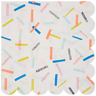 Toot Sweet Sprinkles Large NapkinsA colourful sprinkle pattern features on these delightful party napkins. The napkins are finished with a scollop edge and come with holographic silver foil embellishMeri Meri